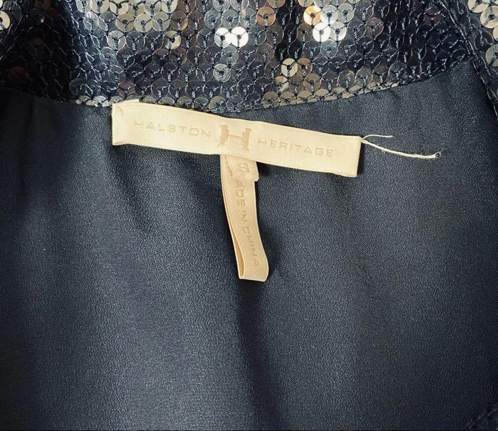 Halston Heritage Dark Blue Sequin Short Sleeve Mini Dress - Image 7