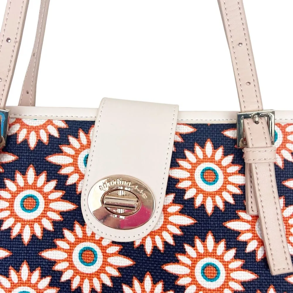 Spartina 449 Blue Orange Cream Leather Linen Tote Shoulder Bag - Image 3