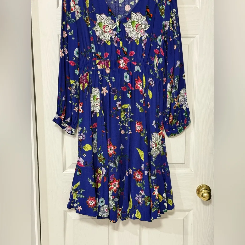 Maeve Anthropologie Maplewood Blue Floral Long Sleeves Button Dress Size XL - Image 6