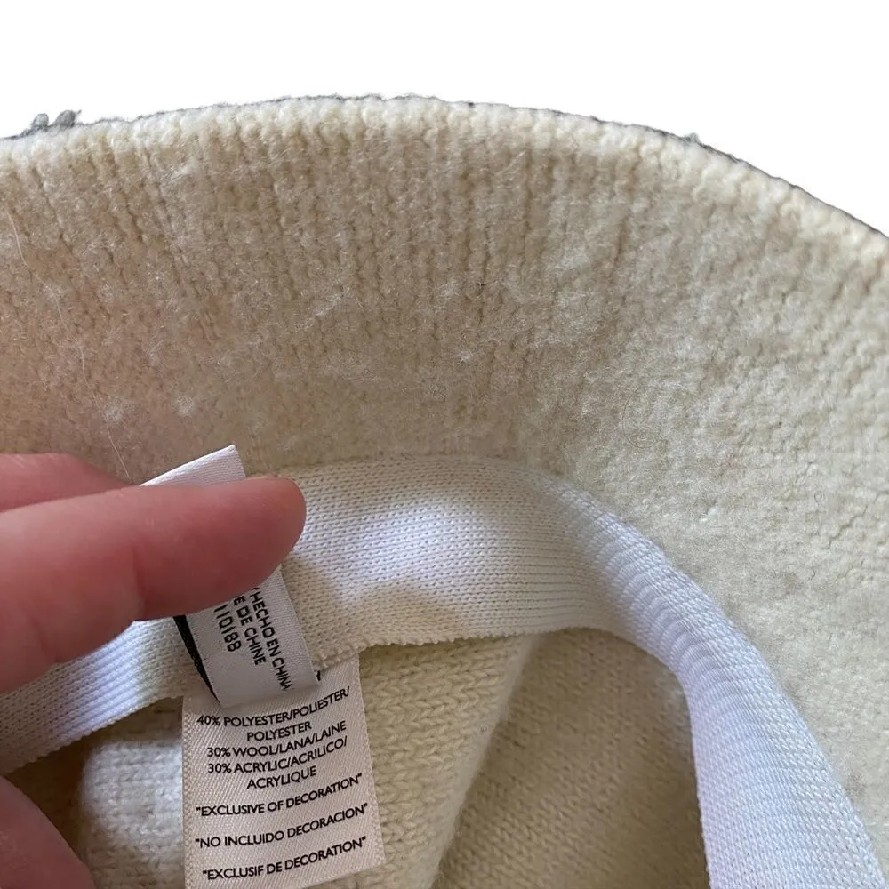 Nine West cream wool blend macramé floral hat flower on front ribbon - Image 3