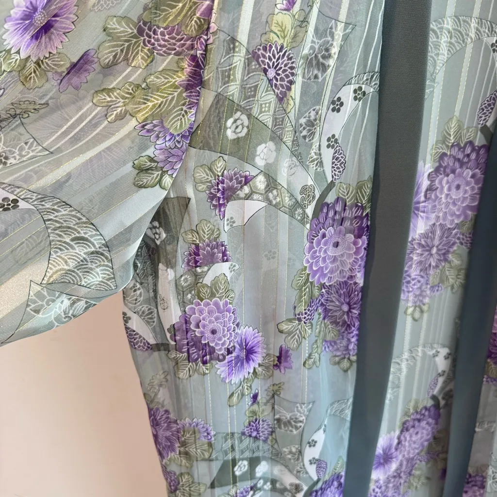 Vintage Deadstock NWT R&M Richards Sheer Floral Metallic Kimono Jacket Size 12 Green - Image 5