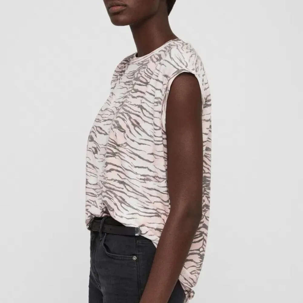 Allsaints Tygers Brooke Pink Grey White Animal Print Muscle Tee Women’s Medium - Image 2