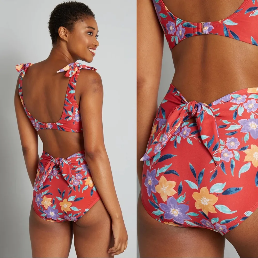 ModCloth • red floral swimsuit Clarice High-Waisted Bikini Bottom Tanya Crop Top - Image 17