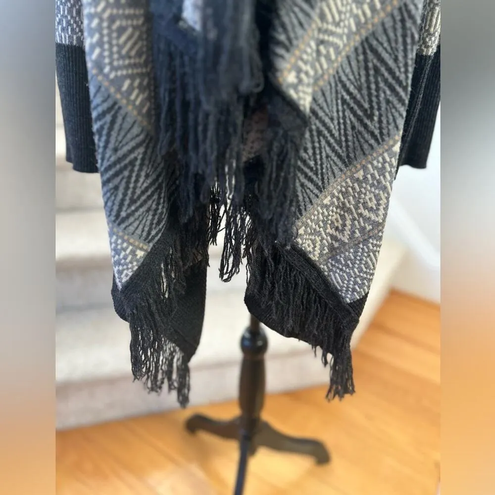 Berretti Wool Blend Grey Toned Tribal Print Fringed Cardigan Gray Size L - Image 4