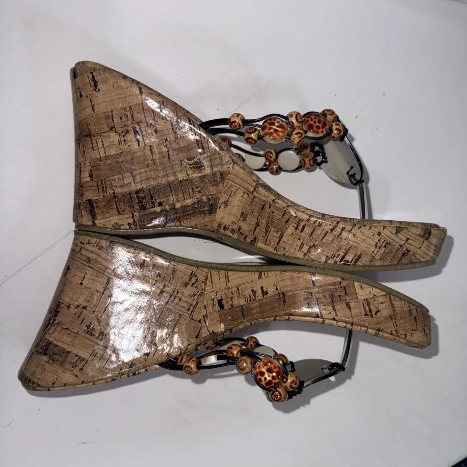 SandTracks Beach Beads Seashells Thongs Cork Wedge Women's Sandals 10 NEW Black - Image 7