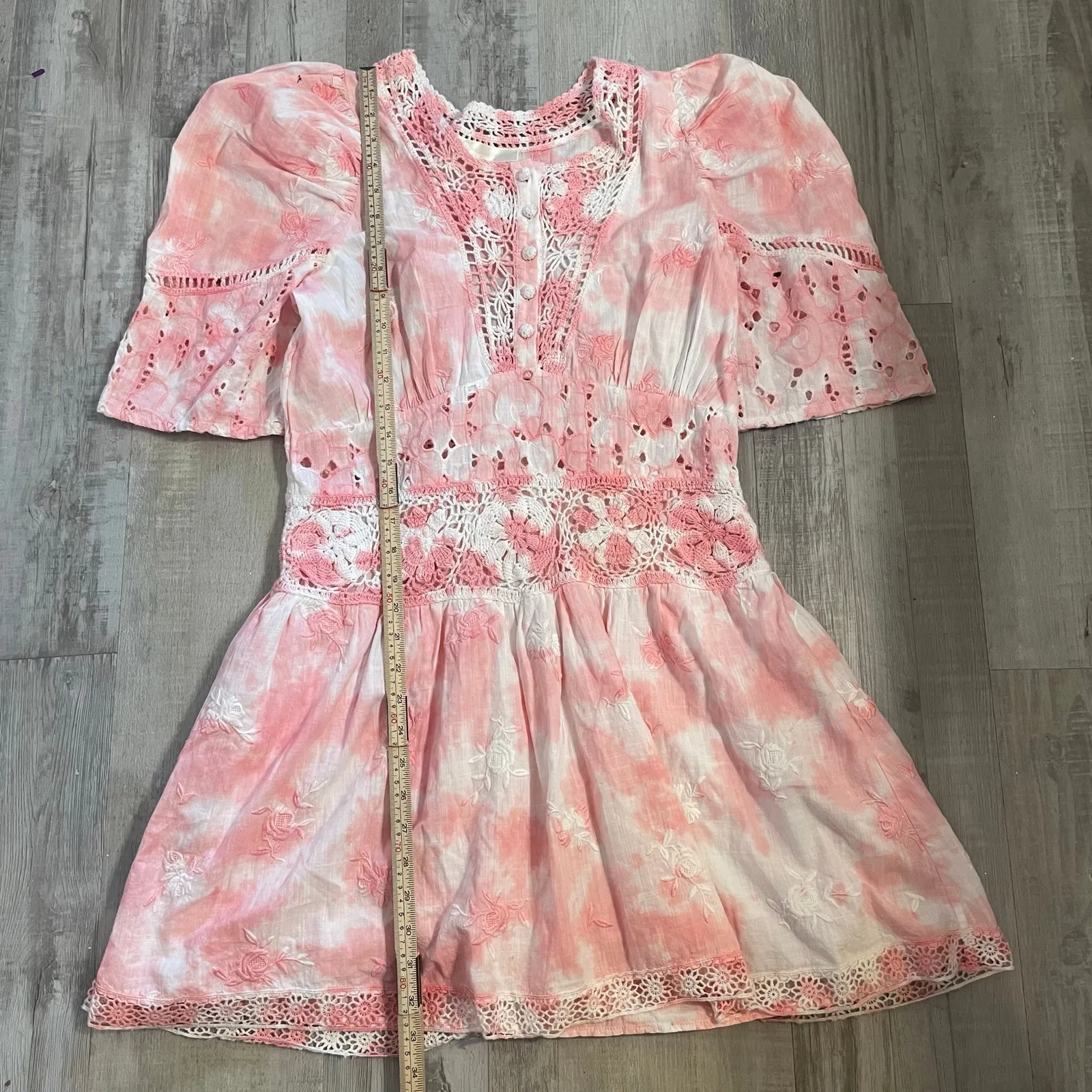 LoveShackFancy Divine Bloom Embroidery Mini Dress  in Pink Tye Dye Size 10 - Image 5