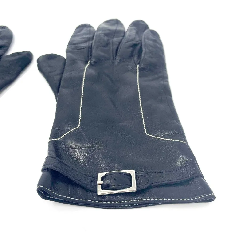 00s NINE WEST Vintage Black Silver Leather Adjustable Gloves - Image 6