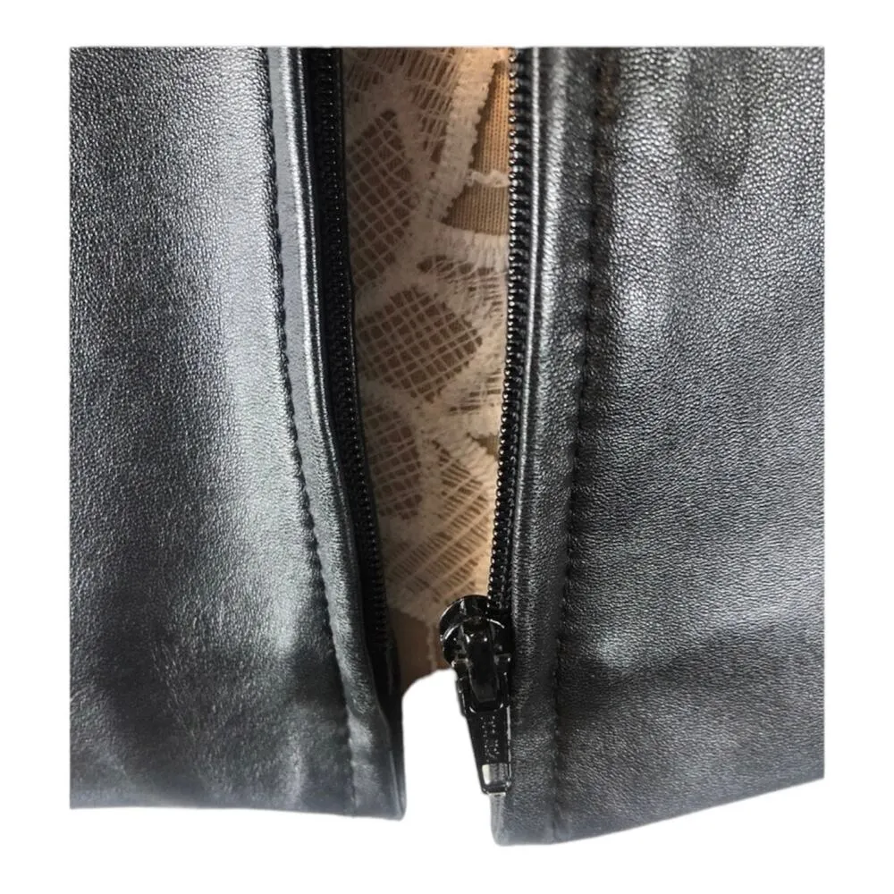 Vintage Mixit lambskin black leather lined V neck vest, zipper closing size 12T - Image 4