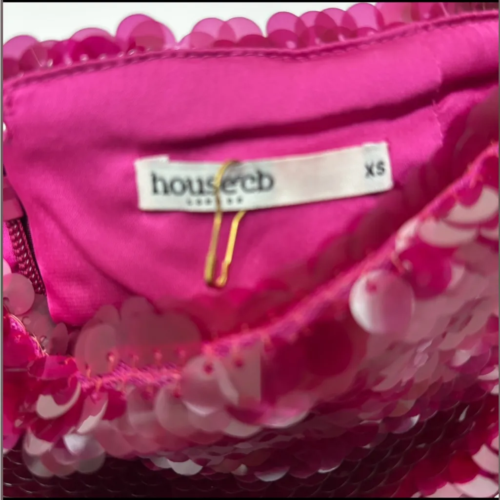 HOUSE OF CB Alexis Sequin Maxi Skirt Womens XS Hot Pink Mid Rise Stretch - Image 5