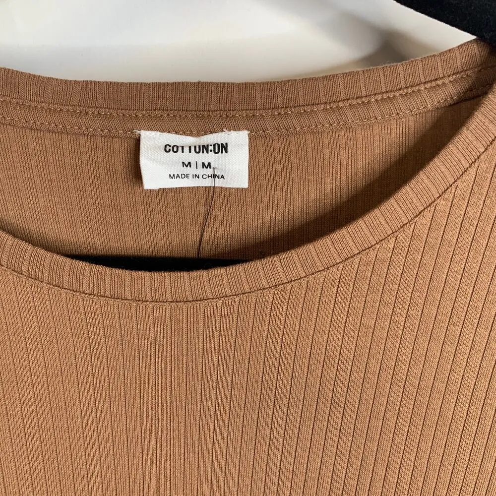 NWT Cotton On Brown Ribbed T Shirt Dress Short Sleeve Slit Sz Medium - Image 6
