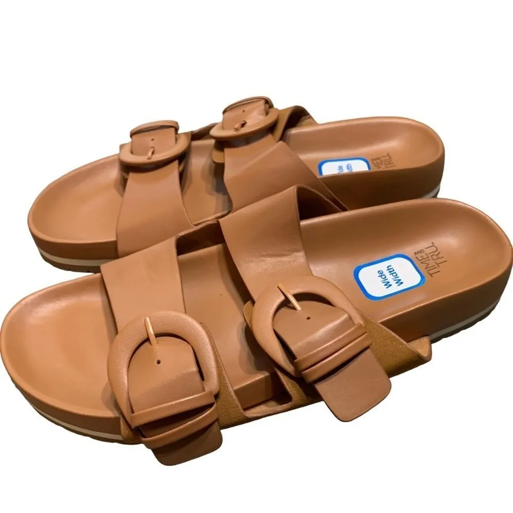 Time and Tru Women's Dressy Footbed Slides‎ in Cognac - Image 4