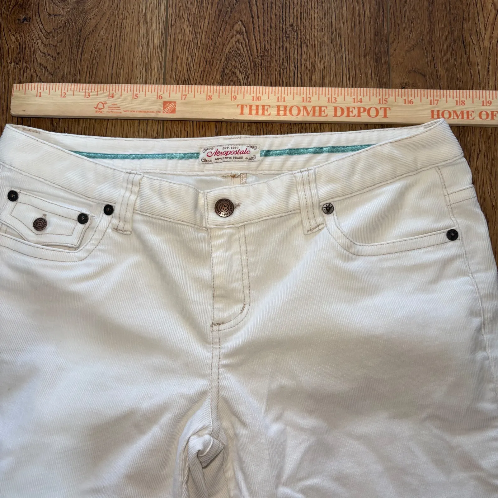VTG y2k Aeropostale White Corduroy Flare Jeans Womens 35x32 Stretch Flap Pockets - Image 6