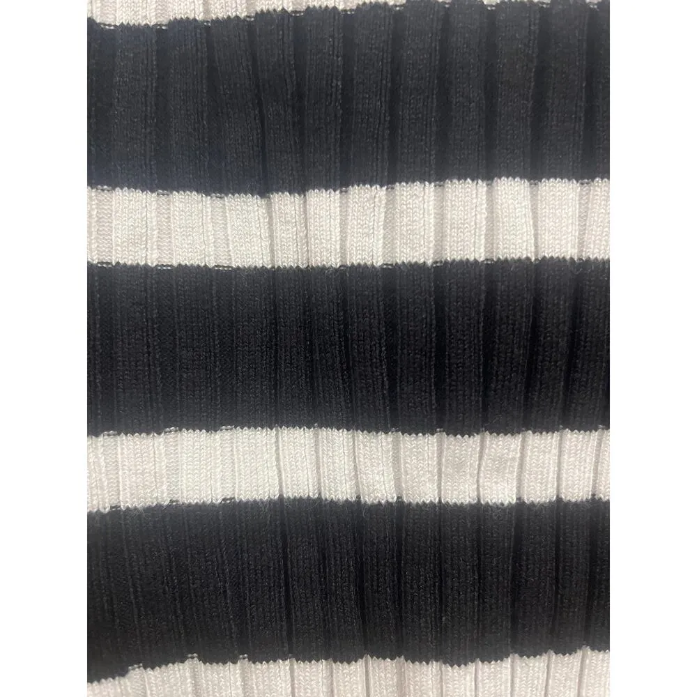 Bershka Mock Turtleneck Women’s Small Bodycon Shirt Black White Striped Slinky - Image 2