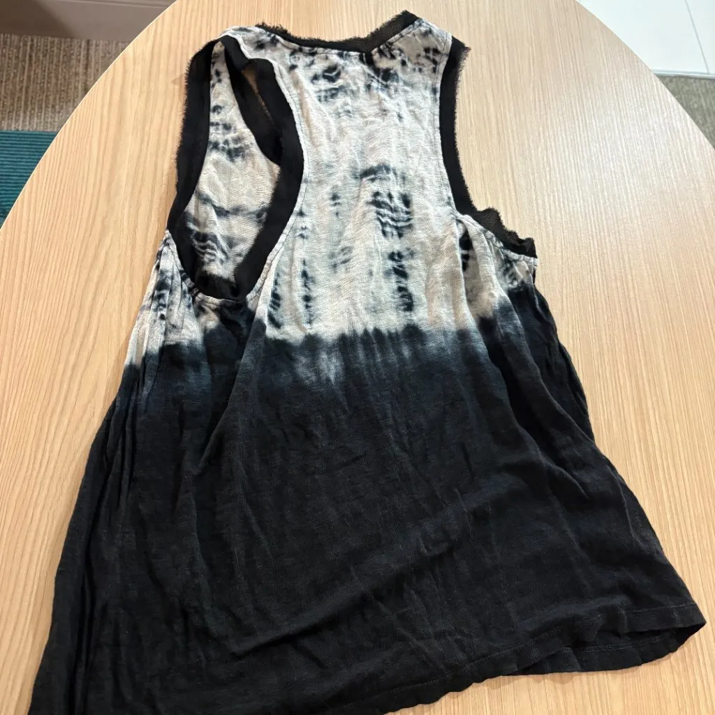 Townsen Tie Dye Print Tank Top XS Xtra Small Sleeveless Black White 100% Linen - Image 3