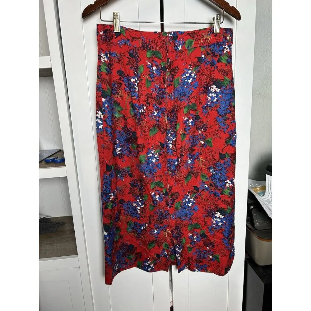 Vintage 90s‎ Floral Skirt Boho Festival Tribal Hippie Flowy Midi Medium Red Size 8 - Image 4