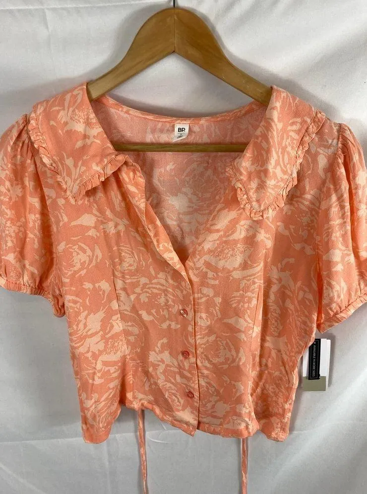 New BP. Floral Print Peter Pan Collar Top in Coral Rose Shadow Small - Image 2