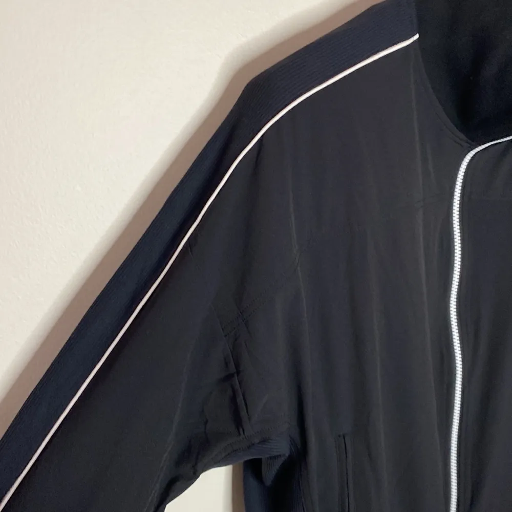 Athleta Brooklyn Black Track Bomber Jacket with white contrast size M - Image 9