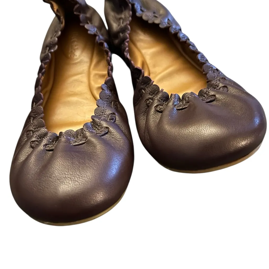 See By Chloe Jane Scallop Calfskin Leather Ballet Flats Shoes Aubergine 37/7 - Image 4