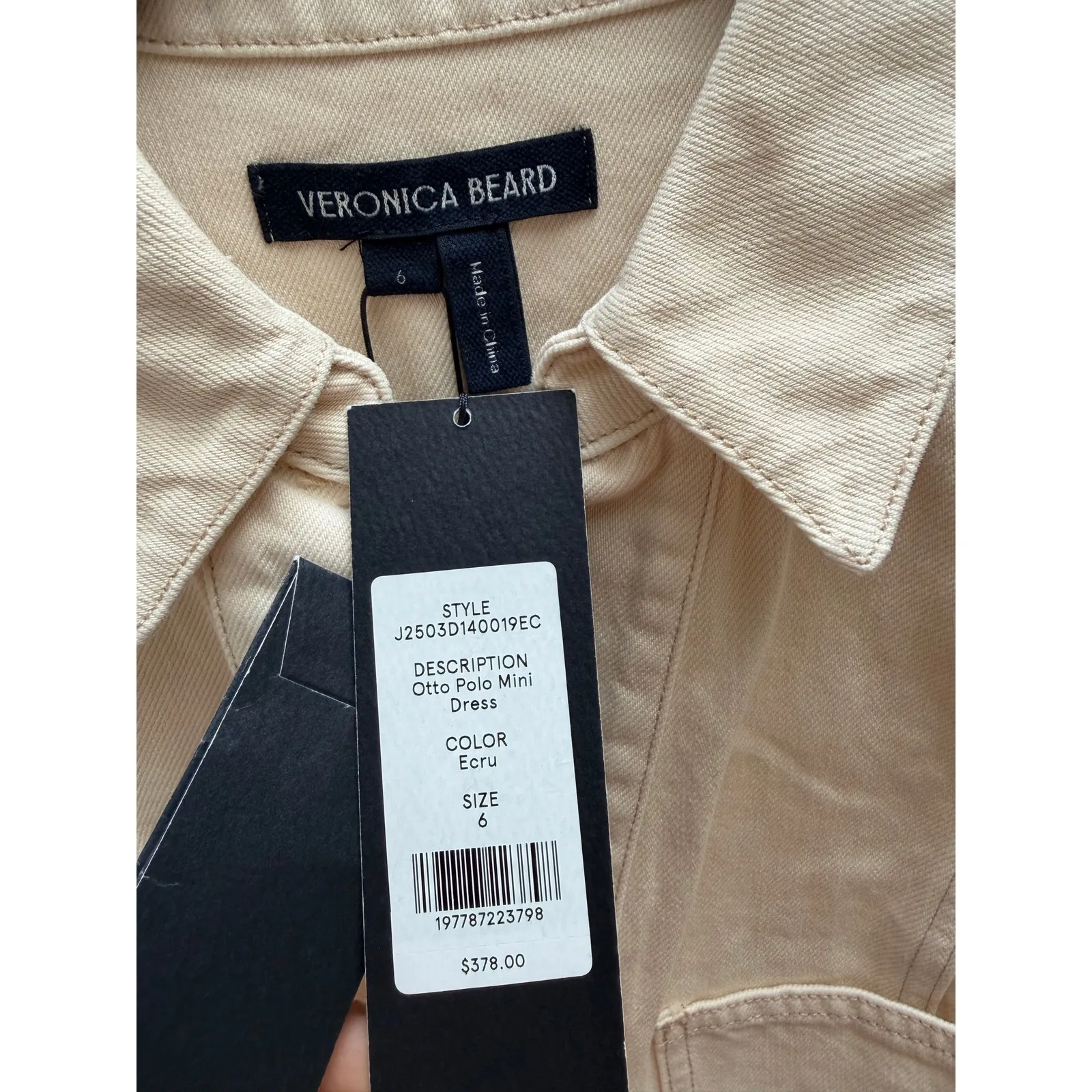 NEW NWT Veronica Beard Otto Polo Mini Dress Womens 6 Ecru Beige Denim - Image 7