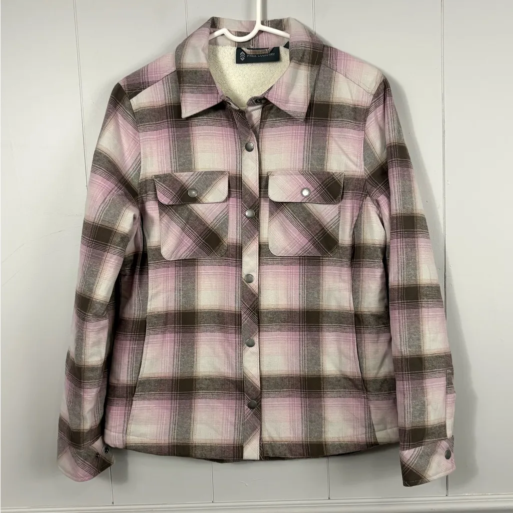 Free Country Primrose Flannel Faux Fur Insulated Snap Button Shirt Shacket Small - Image 4