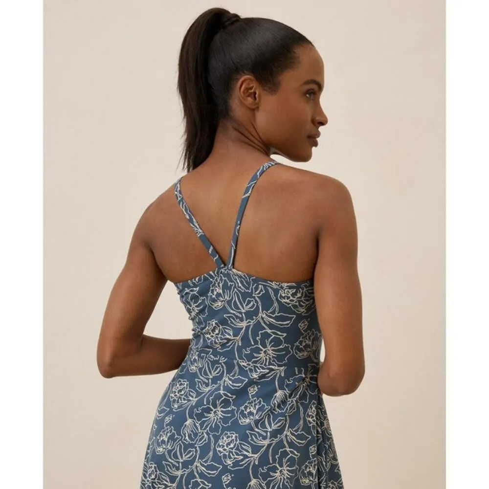 💕PACT💕 Fit & Flare Midi Dress ~ Looking Glass Floral Slate Blue Medium M NWOT - Image 6