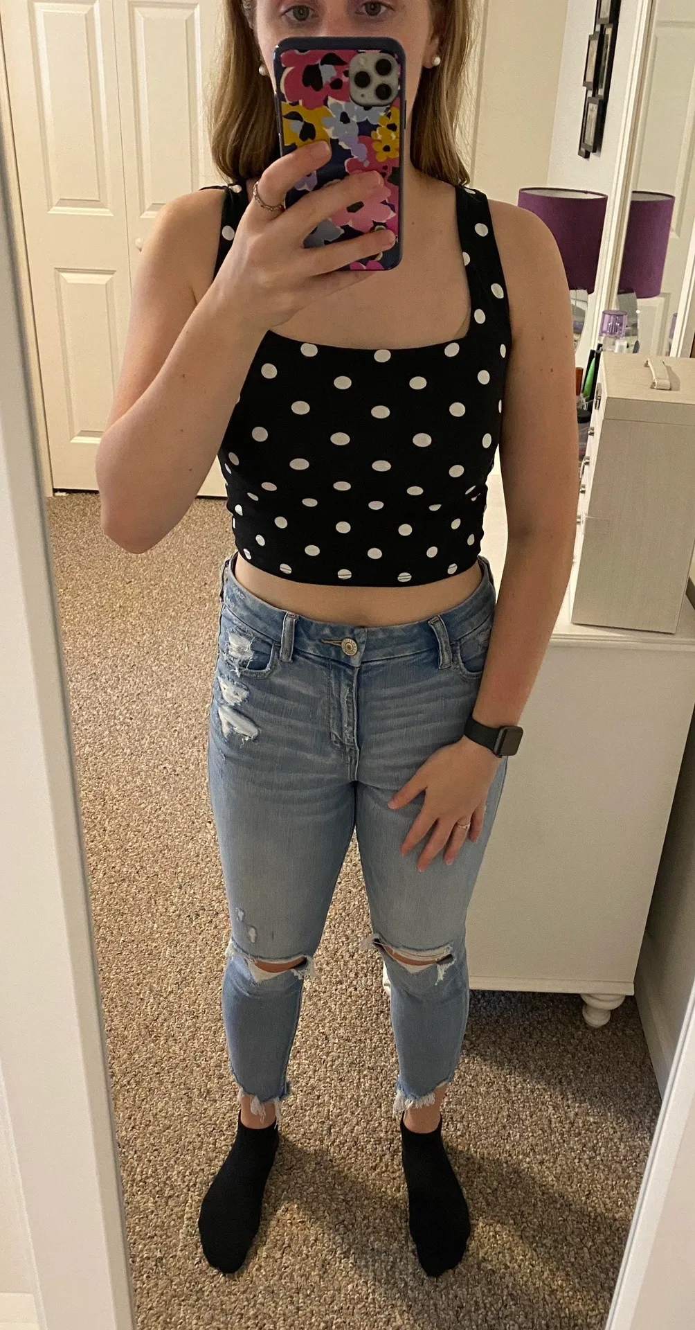 Lulus Black Polka Dot Crop Top - Image 2