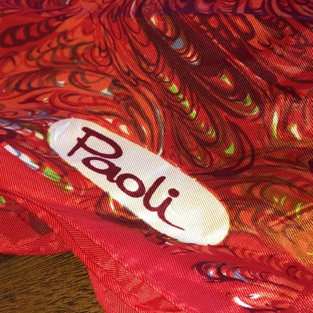 Paoli Vintage Red Colorful Abstract Funky Retro Scarf - Image 2