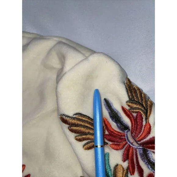 Vintage Cream Grandma Crewneck Embroidered Velvet‎ Sweater By Twins Blue Size M - Image 6