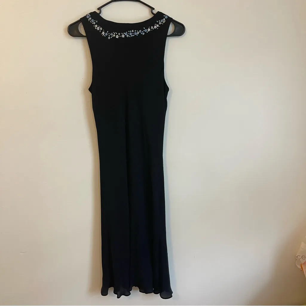 Y2K 90s Sz 6 Casual Corner Annex Black Floral Silk Dress Phoebe Friends Romantic - Image 5