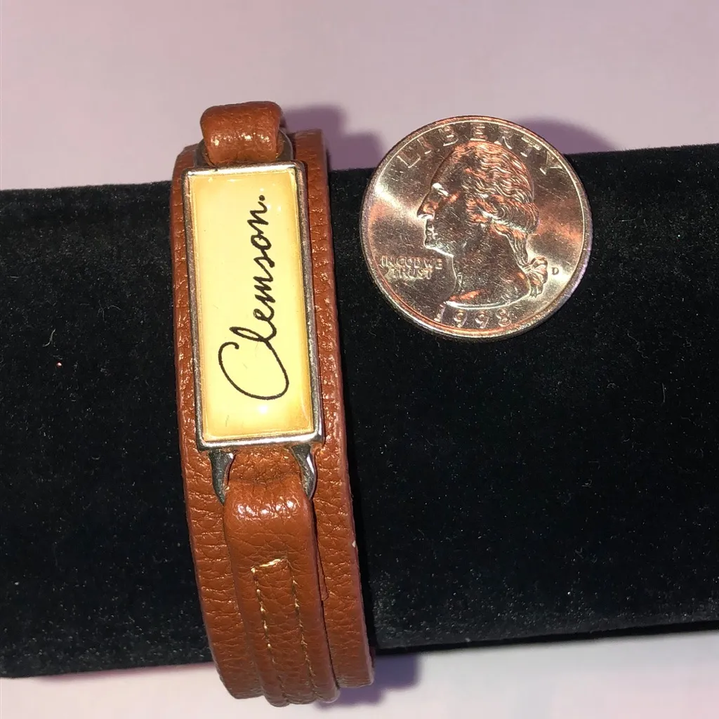 Brown Leather Wrap Bracelet with Clemson Plate - Image 6