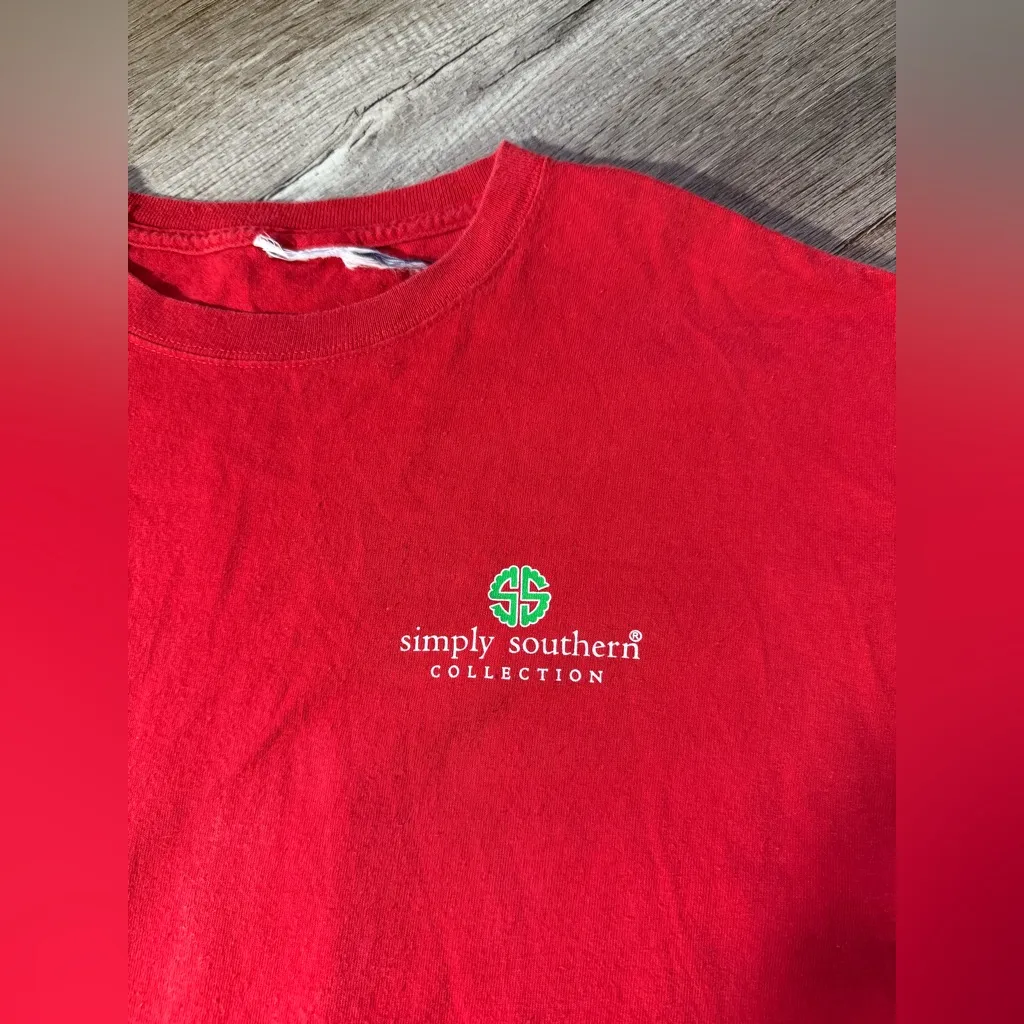 Simply Southern Red Christmas Happy Owl Long Sleeve T-shirt Size M - Image 3