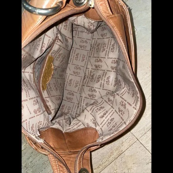 RENATO ANGI Italy‎ Golden Brown Soft Leather Shoulder Bag Weaved Basket Pattern - Image 11