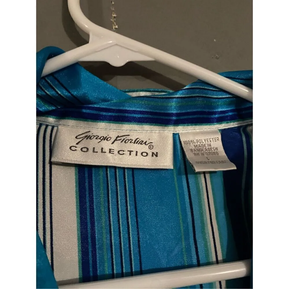 Giorgio Fiorlini Collection Chevron Print Button Up Sleeveless Top Large Blue - Image 3