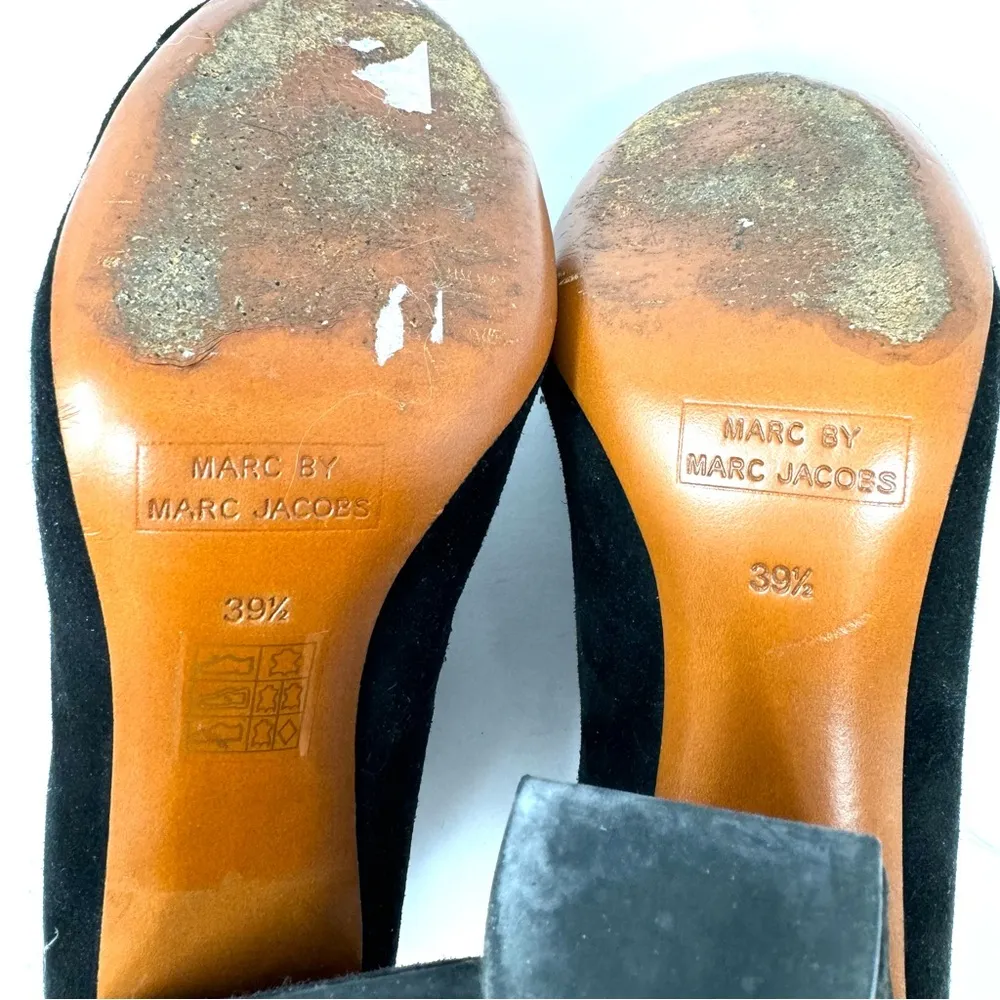 MARC JACOBS black suede “mini mouse” stacked heels, size 39.5 - Image 15