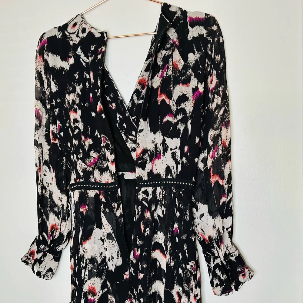 ALLSAINTS Lizia Wing Silver Studded Black Floral Asymmetrical Rocker Dress Size2 - Image 13