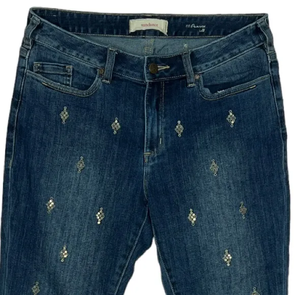 Sundance Primrose Jeans Blue Dark‎ Wash Sequin Details Skinny Leg Mid Rise - Image 3