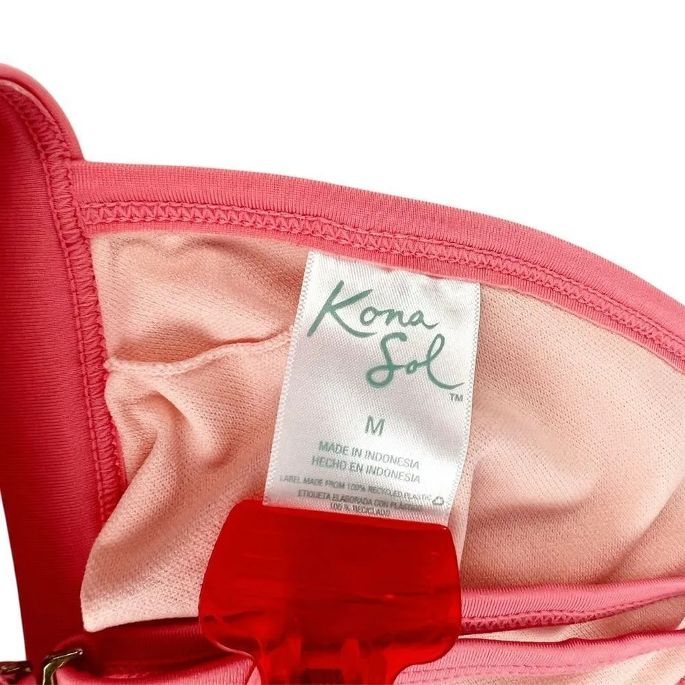 Kona Sol Pink Checkered Triangle Bikini Top Medium - Image 4