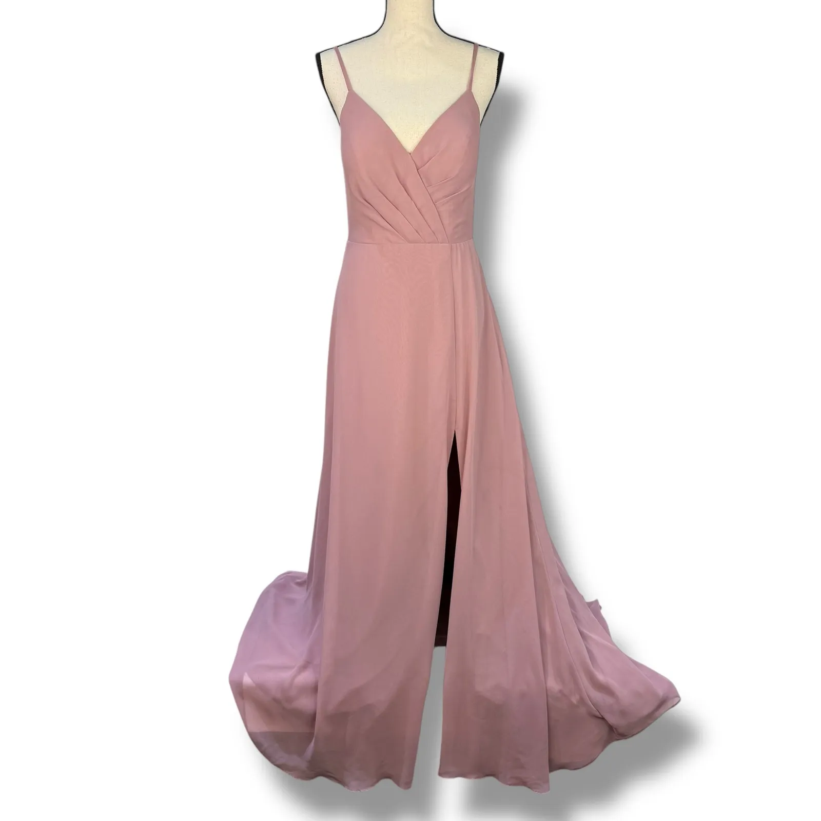 Azazie Everleigh Dress Vneck Dusty Rose Aline Floor Length Maxi Formal Size A8 - Image 3
