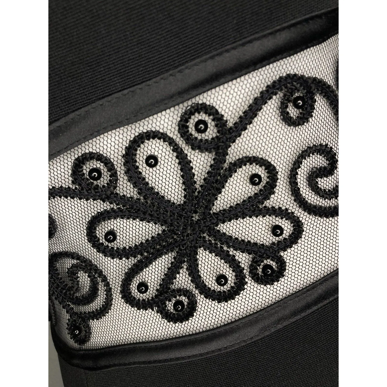 Vtg 90s Bari Jay Dress Black Maxi Slit Sheer Beaded Panel Evening Cocktail 5/6 - Image 4