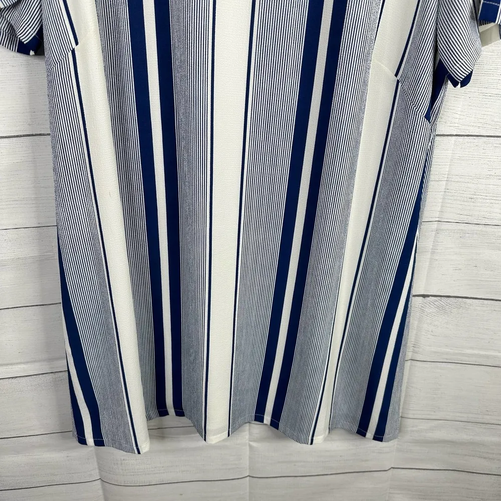 Shop Tuong Womens size Large Striped Silk Shirt Dress Nautical White Blue - Image 4