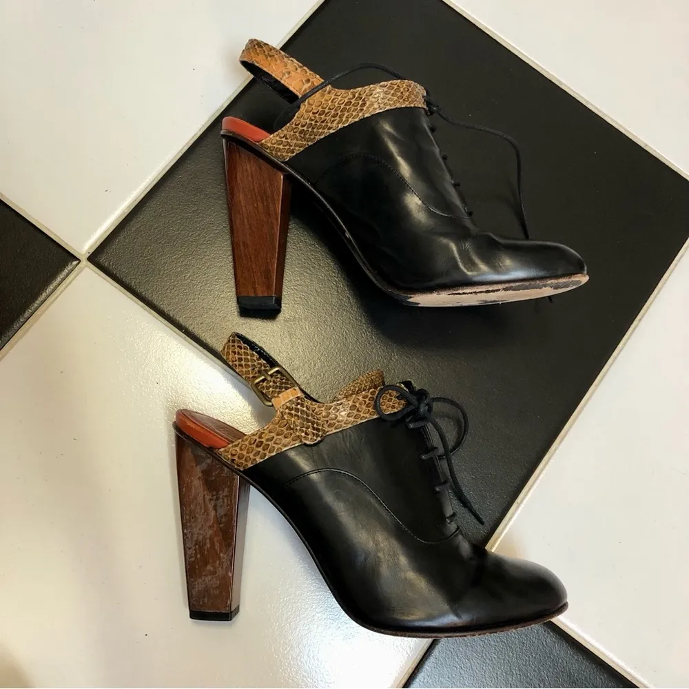 Vintage  Oxford Sling Back Reptile Embossed Leather Wood Heel 7.5 - Image 5