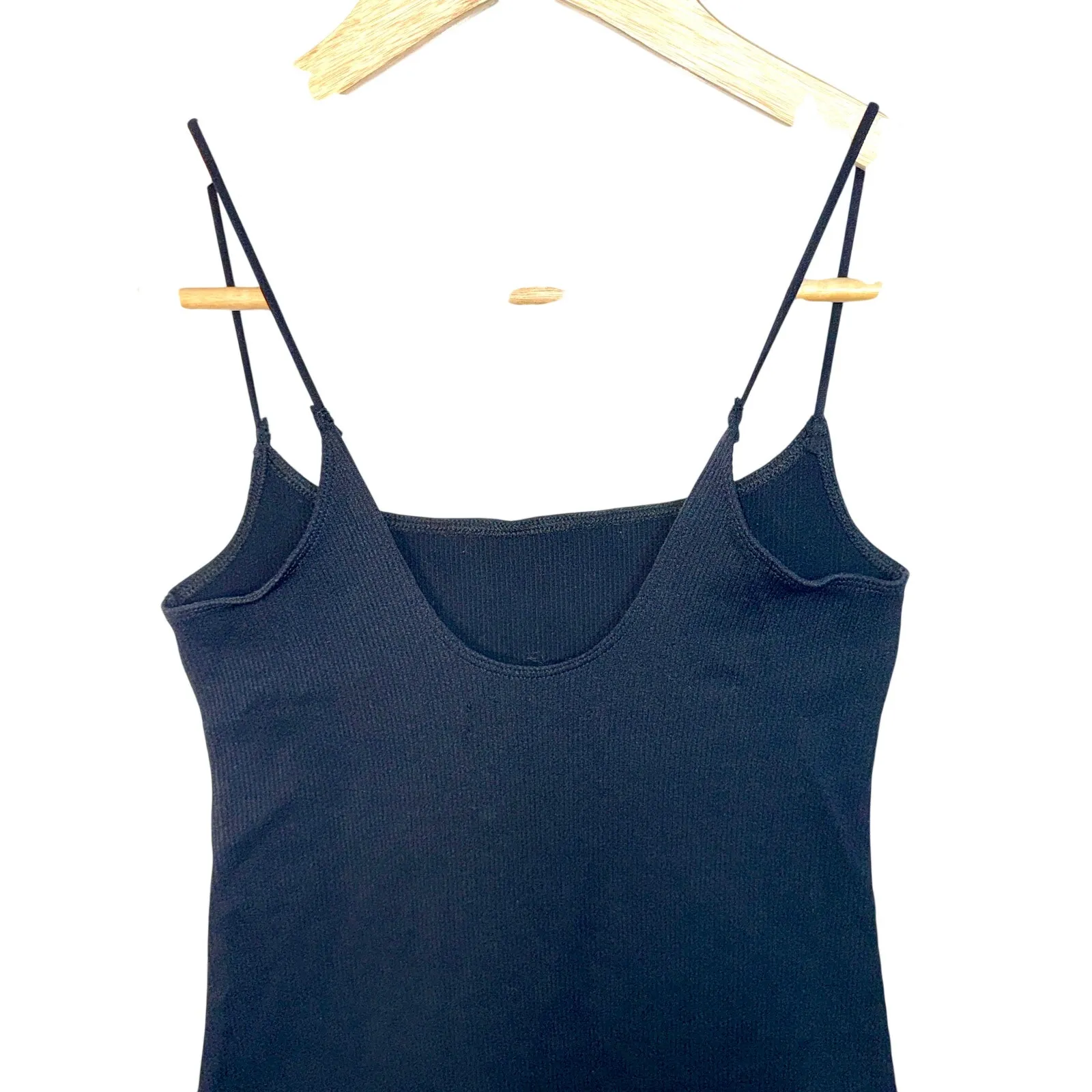 Abercrombie & Fitch Black Ribbed Knit Scoop Spaghetti Strap Mini Dress Womens XS - Image 6