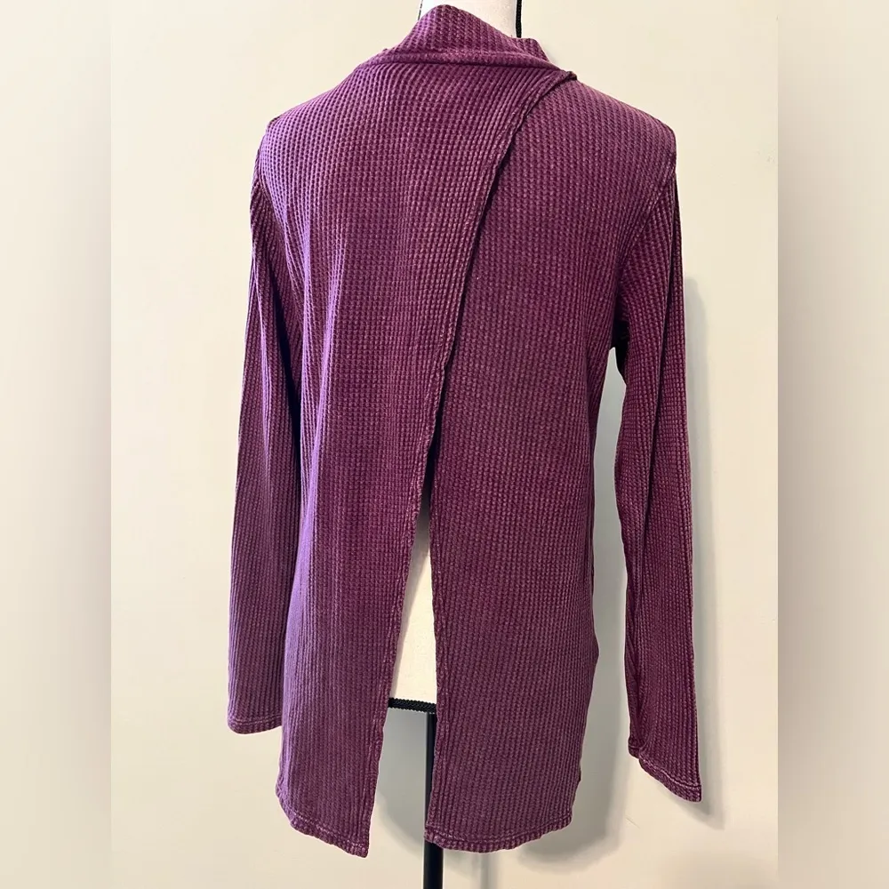 Wonderly womens size medium waffle knit casual top open back long sleeve purple - Image 2