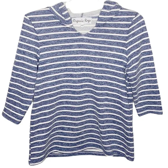 Organic Rags French terry Heather Blue striped hoodie size XS - Image 2