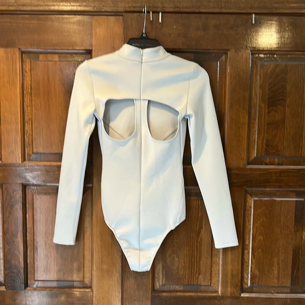 Zara Neoprene Effect Gray Bodysuit Size XS Cut Out Top Shirt - Image 2