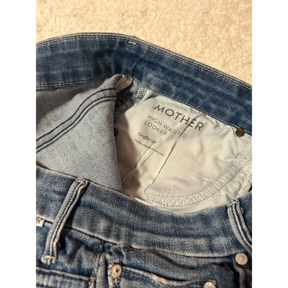Mother High Waisted Looker Graffiti Girl Blue‎ Jean Size 29 Blue - Image 2