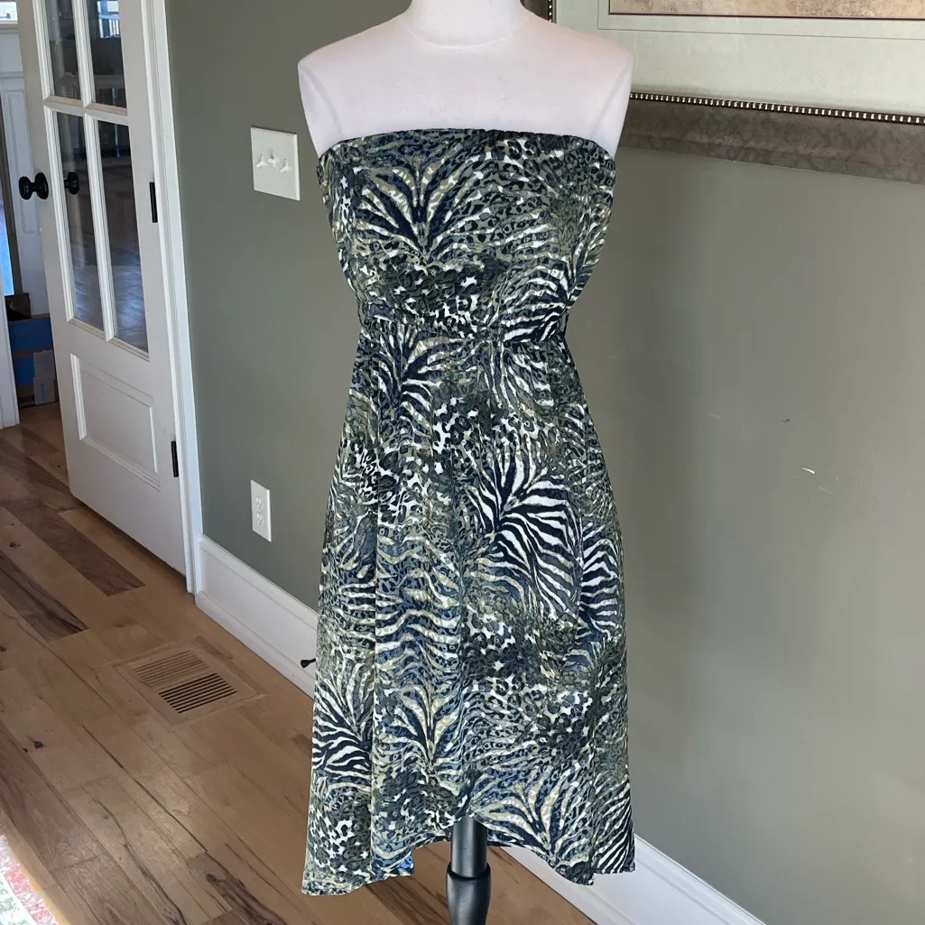 Ya Los Angeles Wrap Jungle Dress Strapless Off Shoulder Womens M Silky - Image 7