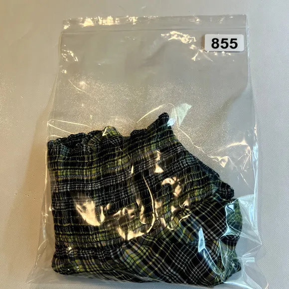 BP Womens Smock Crop‎ Top Green Size 1X Plaid Square Neck Puff Sleeve - Image 10