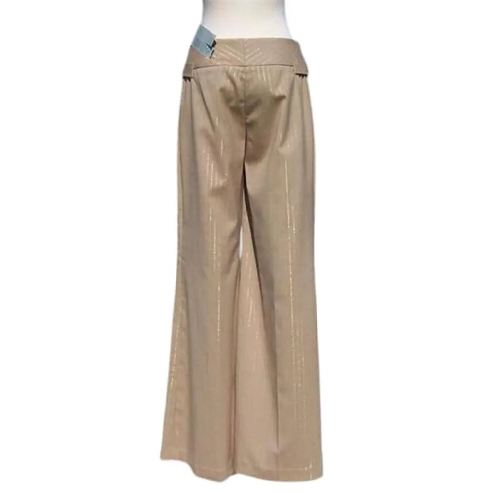 Cache Tan Wide Leg Self Belt Beige Metallic Herringbone Stripe Pant New $118 NWT - Image 4