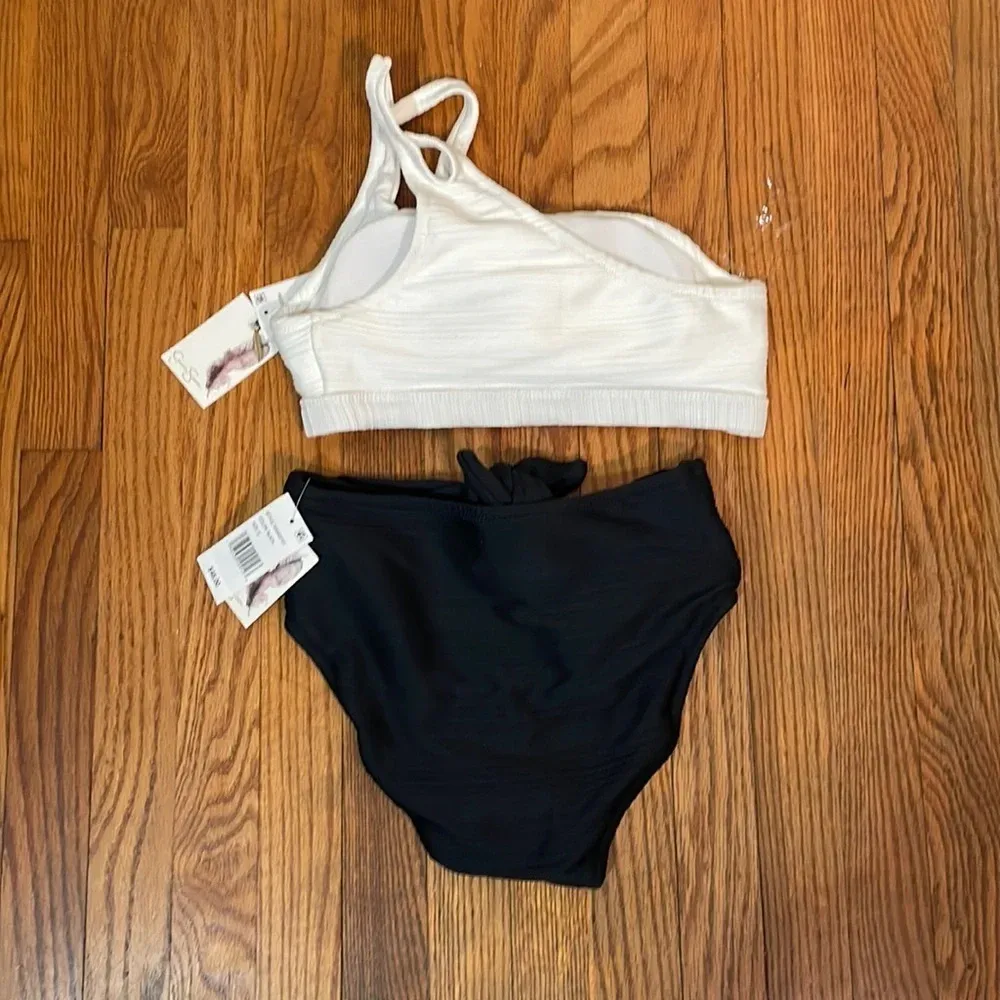 Jessica Simpson Bikini Set High-Waist Tie Bottoms‎ One-Shoulder Top size S NWT - Image 3